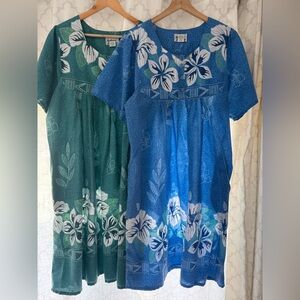 Vintage nightgown moo moo lot size large green blue short sleeve house dress